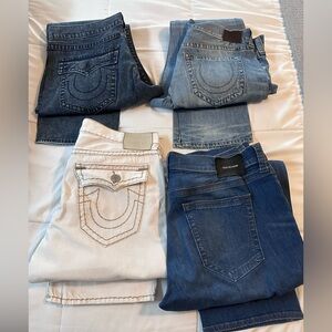 True Religion Men's Straight Jeans in Blue and Cream